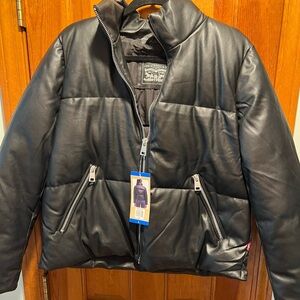 NWT Levis black faux leather puffer jacket